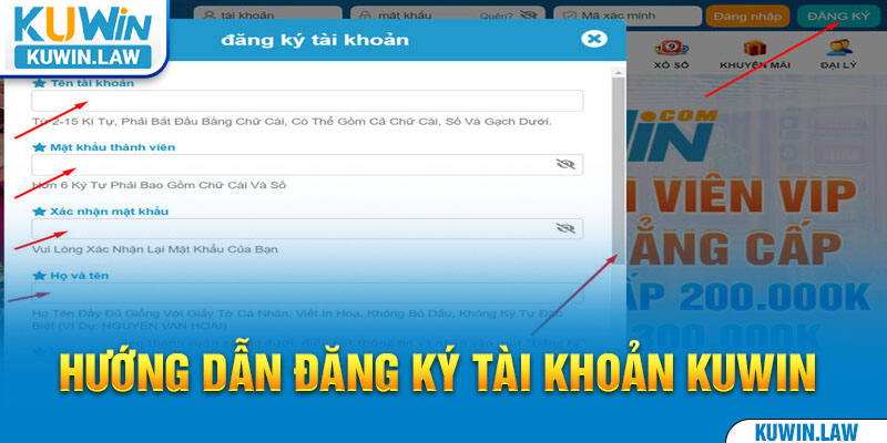 Hướng dẫn toàn bộ thao tác đăng ký tài khoản Kuwin